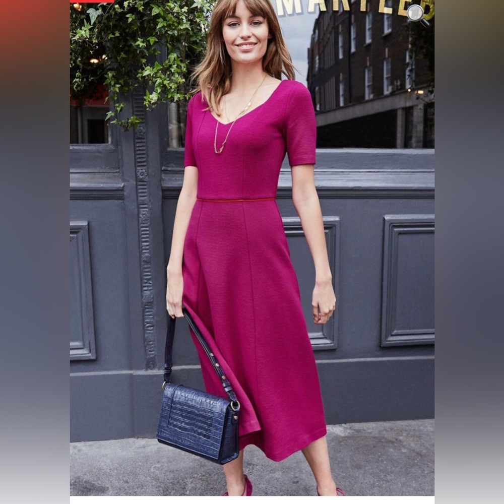 Boden Hadley Ottoman Midi Dress Vibrant Plum  Fit & Flare Size 14L
